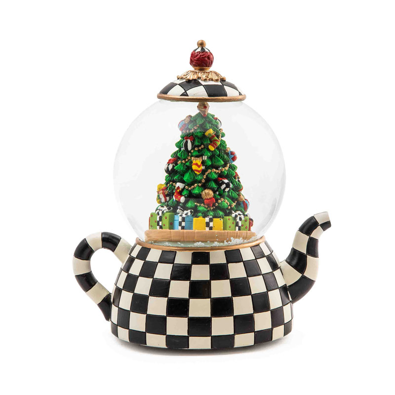 Mackenzie Childs Snow Globe Teapot Nutcracker Courtly Check Christmas Musical good